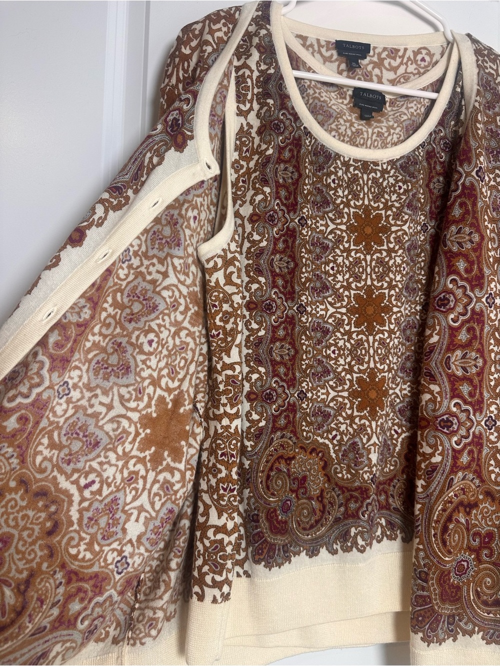 Talbots Cream, Brown & Rust Paisley Button-Front Cardigan - Picture 3 of 5